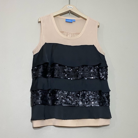 NWOT SIMPLY VERA WANG || SLEEVELESS BLACK SEQUENCE TANK TOP BLOUSE size Xl - Picture 4 of 8
